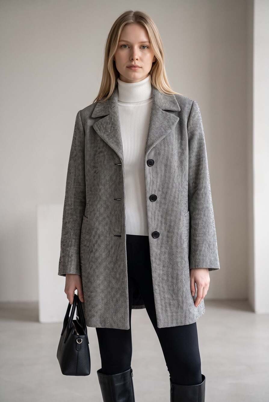 Kristen Blake Black and White Tweed Wool Blend Single Breasted Coat Size XS